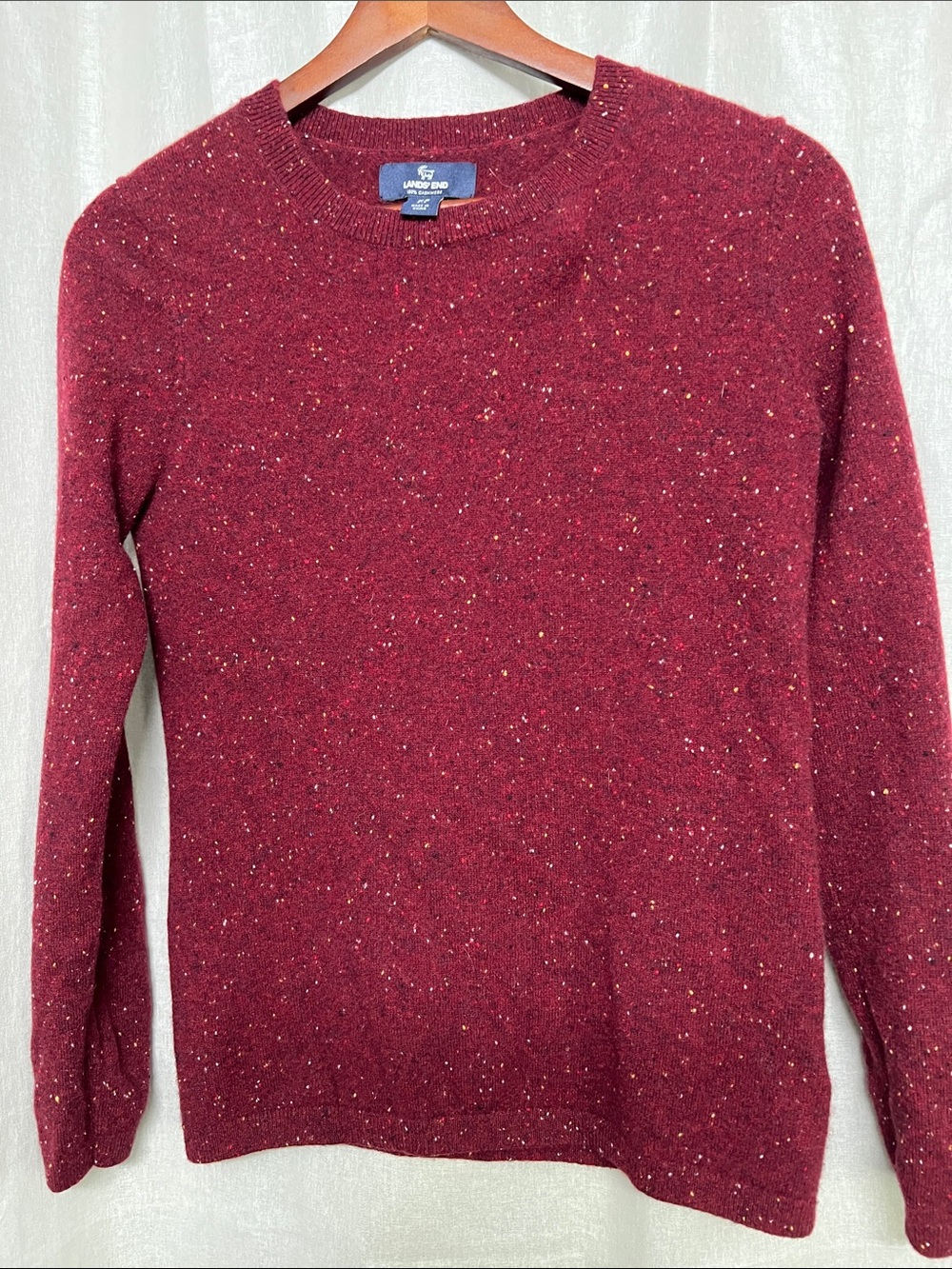 Lands' End Cashmere Crewneck Sweater - Wine with Multicolor Flecks